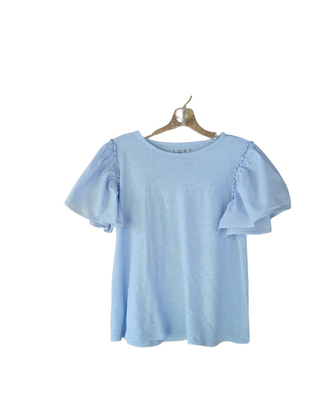 LOFT Light Blue Flutter Sleeve Linen Tee Shirt Size SP